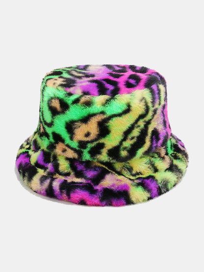 Chapéu Bucket de Pelo Sintético com Estampa Colorida de Leopardo