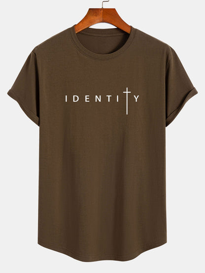 Camiseta de Algodão com Estampa Identity e Barra Curvada