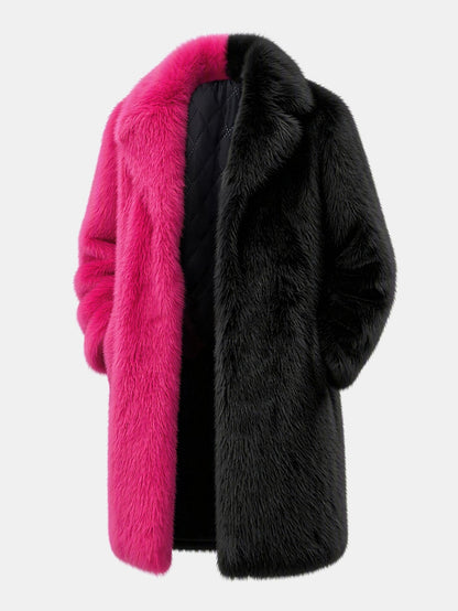 Two-Tone Faux Fur Longline Coat