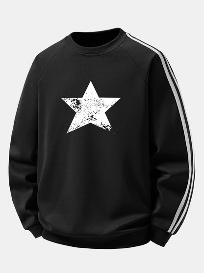 Star Print Contrast Stripe Raglan Sweatshirt