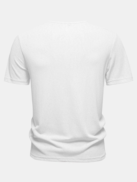 Lightweight Linen-Look Notch Neck T-Shirt
