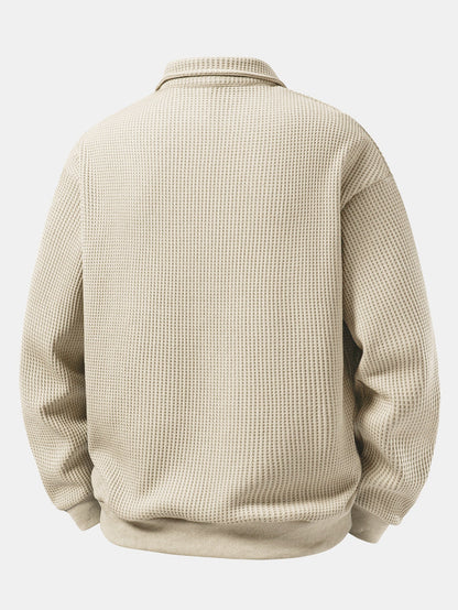 Waffle Knit Polo Collar Sweatshirt