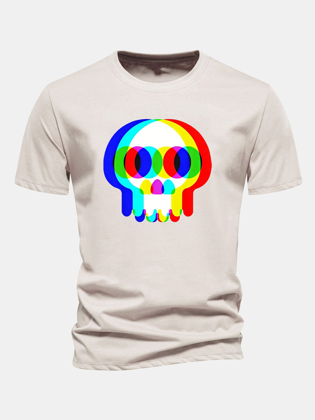 Glitch Skull Print Cotton T-Shirt