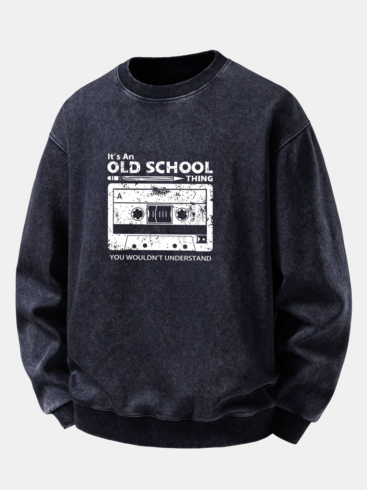 Cassette Print Washed Distressed Sweatshirt