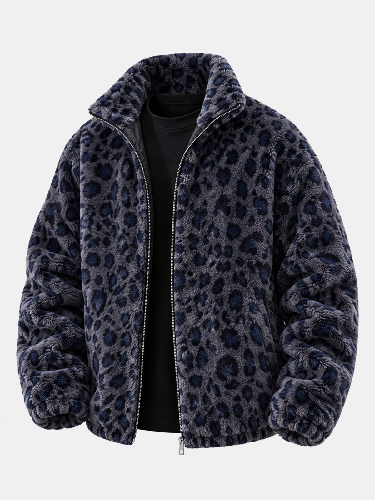 Leopard Print Faux Fur Zip Jacket