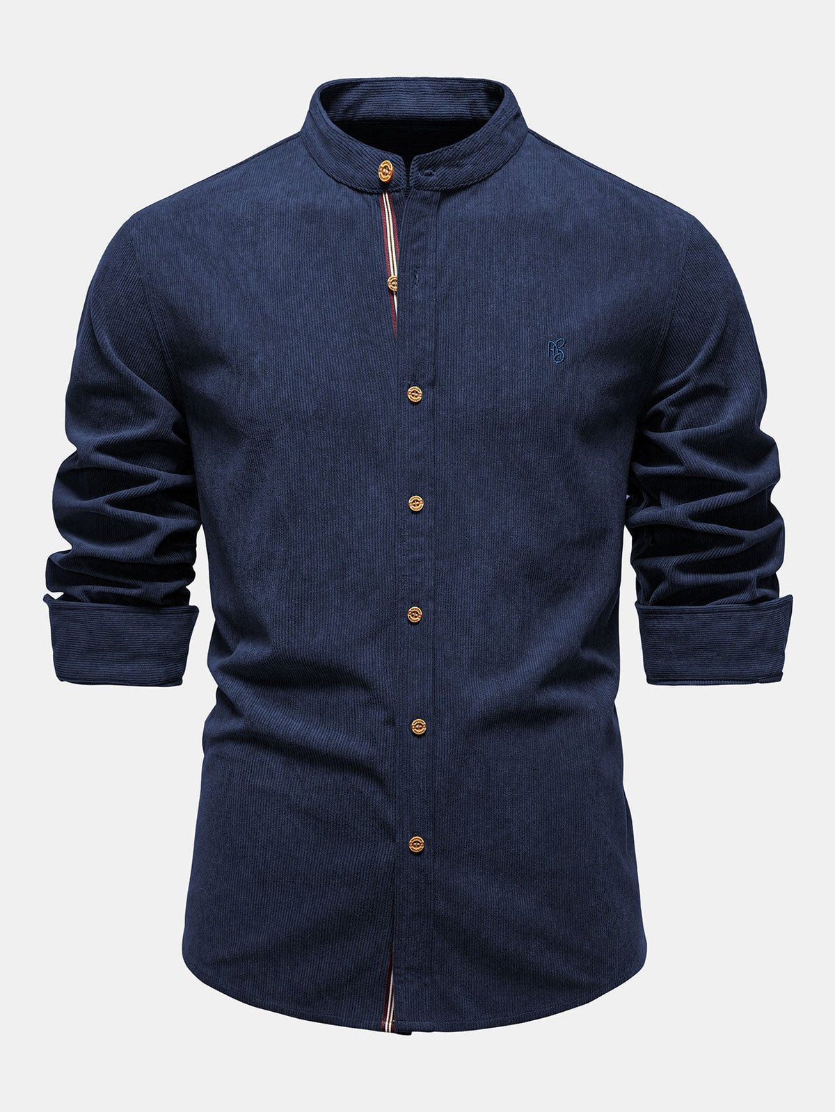Camisa de veludo cotelê de manga longa com gola alta