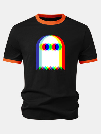 Camiseta Ringer de Contraste com Estampa de Fantasma Glitch
