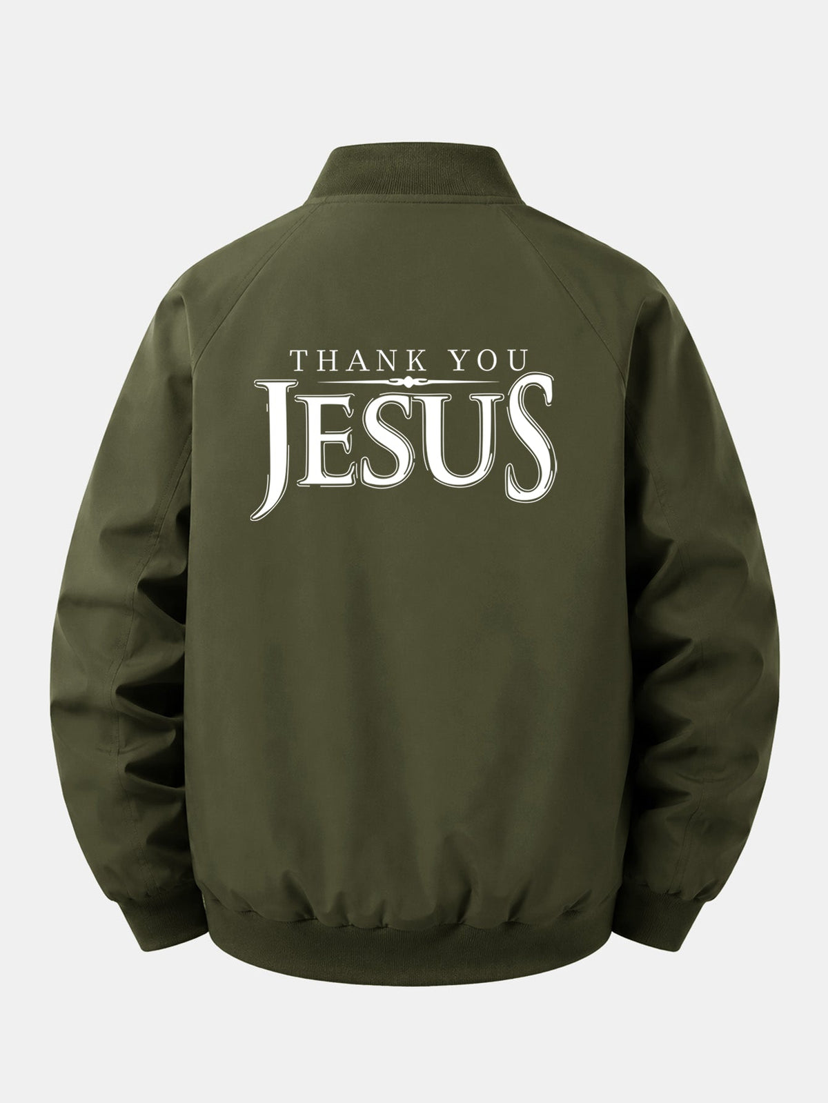 Jesus Print Relaxed Zip Bomber Jacket
