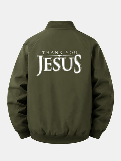 Jesus Print Relaxed Zip Bomber Jacket