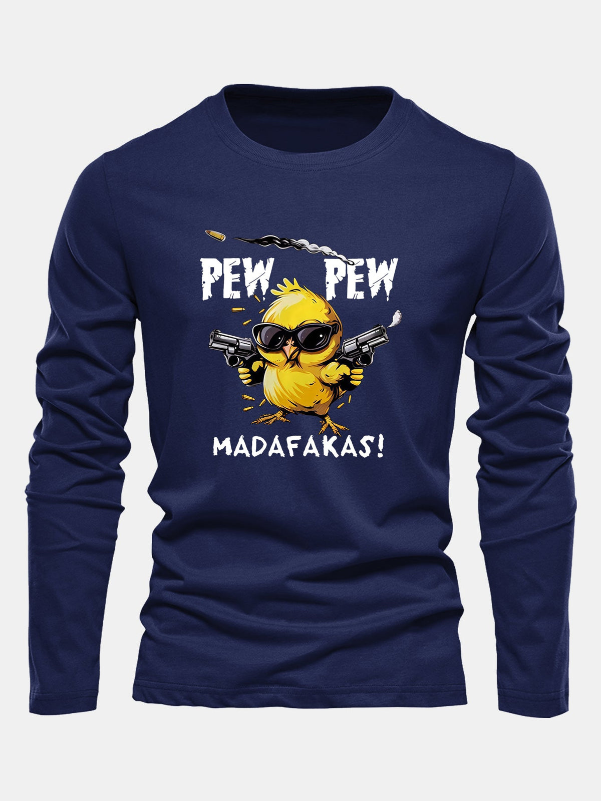 "Pew Pew" Chicken Print Long Sleeve Cotton T-Shirt