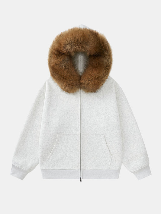 Faux Fur Trim Zip Hoodie