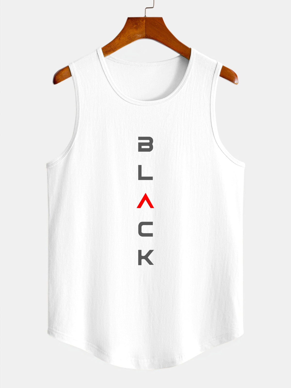 Black Print Curved Hem Cotton Muscle Tank