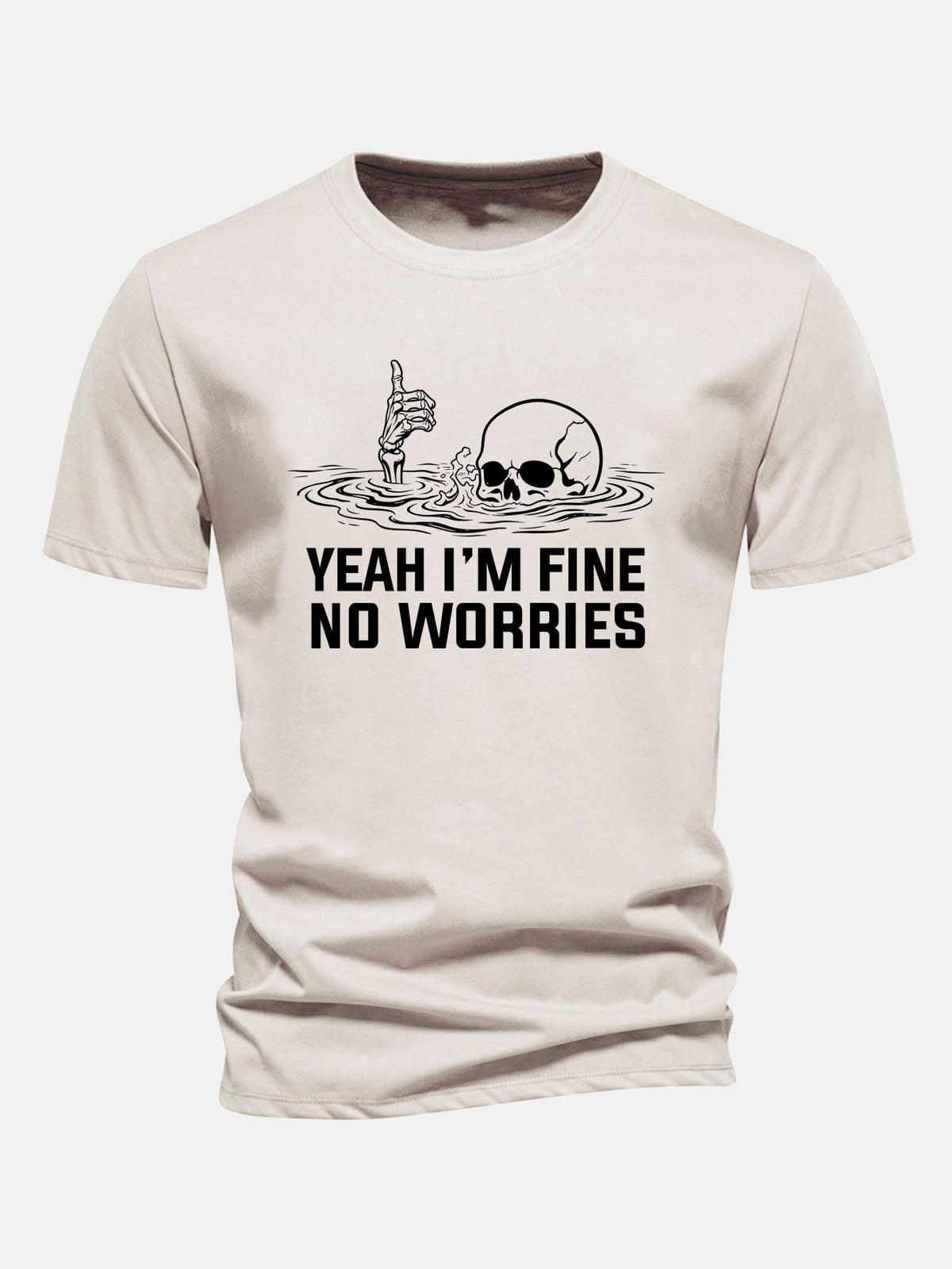 "Yes, I'm Fine" Skeleton Print Cotton T-Shirt