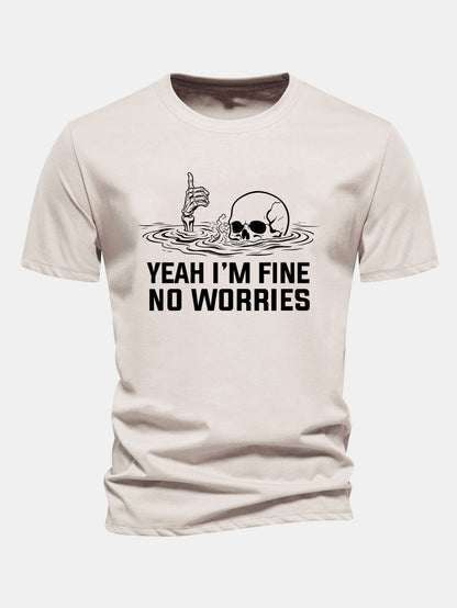 "Yes, I'm Fine" Skeleton Print Cotton T-Shirt