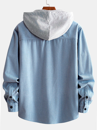 Hooded Corduroy Long Sleeve Shirt