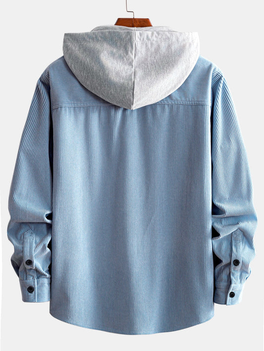 Hooded Corduroy Long Sleeve Shirt