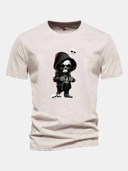 Grim Reaper Skeleton Print Cotton T-Shirt