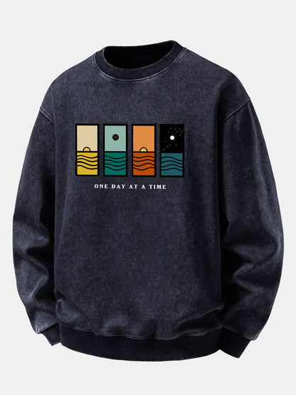 "One Day At A Time" Washed Distressed Sweatshirt