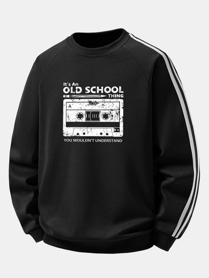 Cassette Print Contrast Stripe Raglan Sweatshirt