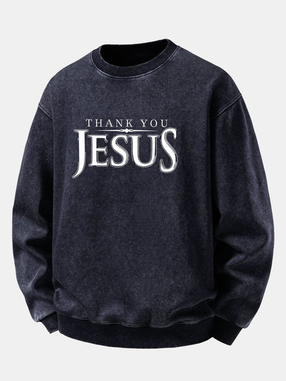 Jesus Print Washed Distressed Sweatshirt