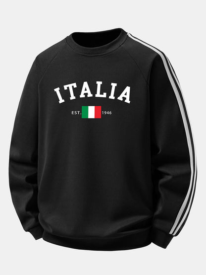 Italia Print Contrast Stripe Raglan Sweatshirt