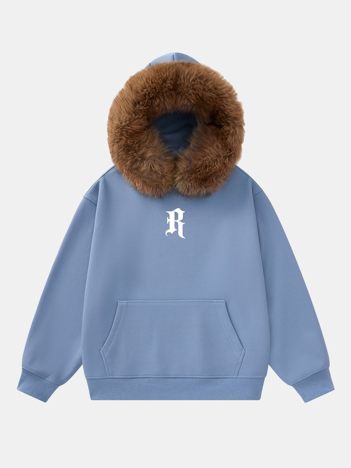 Letter R Print Faux Fur Trim Hoodie
