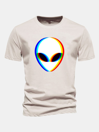 Glitch Alien Print Cotton T-Shirt