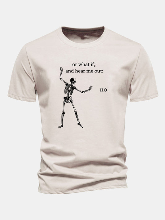 "Listen To What I Have To Say" Skeleton Print Cotton T-Shirt