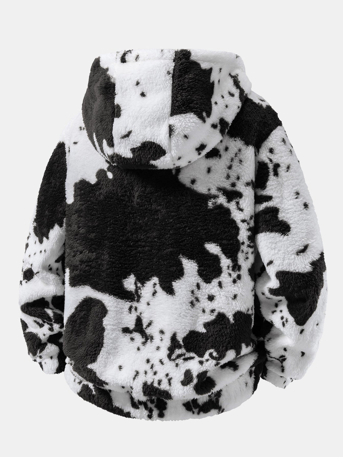 Cow Print Teddy Zip Hooded Jacket
