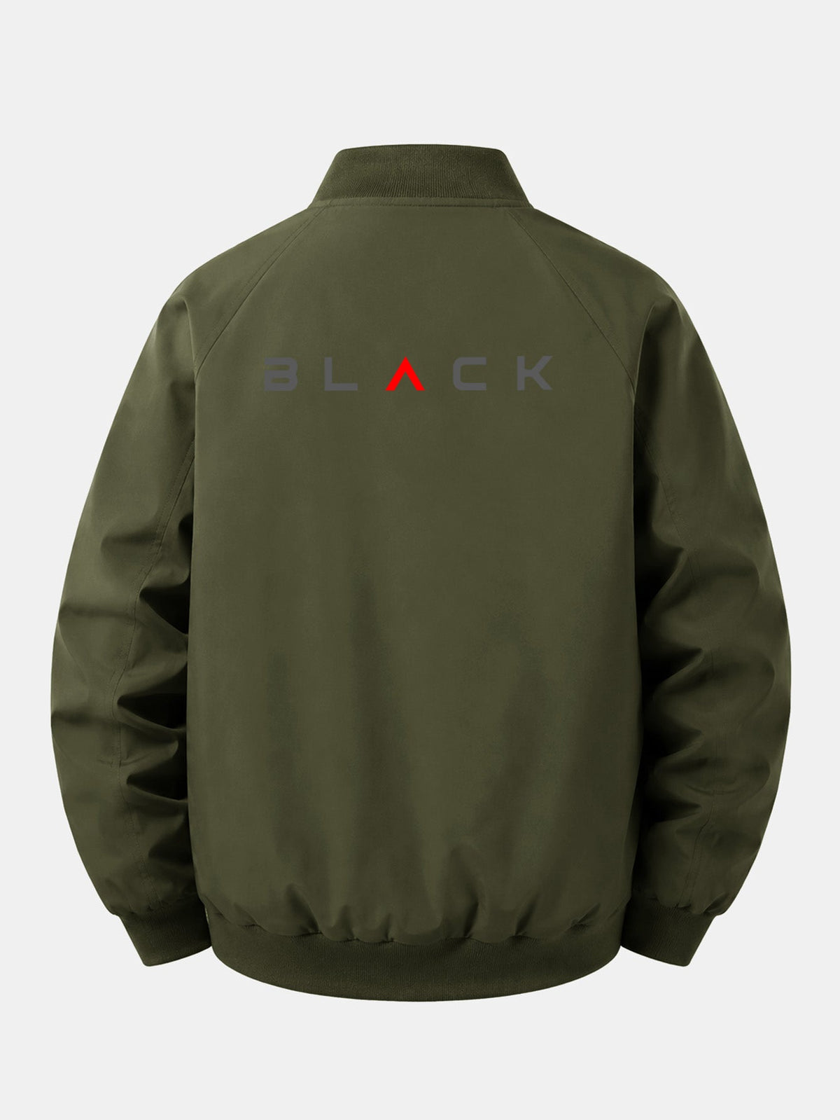 Jaqueta bomber preta estampada, de corte confortável e com zíper