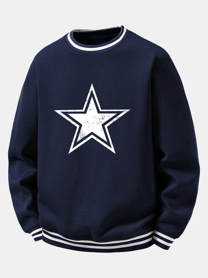 Star & Stripe Print Ribbed Crew Neck Sweatshirt