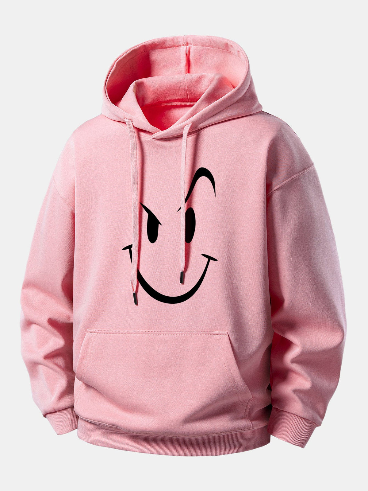 Moletom com capuz e estampa de carinha sorridente, modelagem confortável