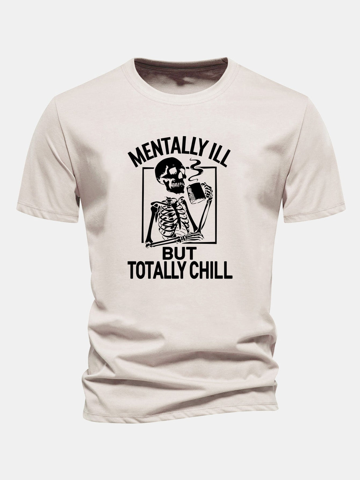 Coffee Skeleton Print Cotton T-Shirt