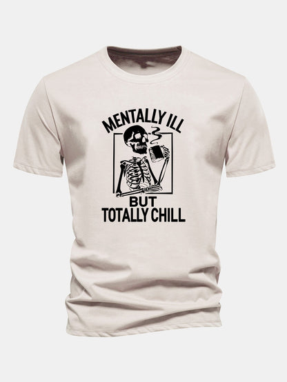 Coffee Skeleton Print Cotton T-Shirt