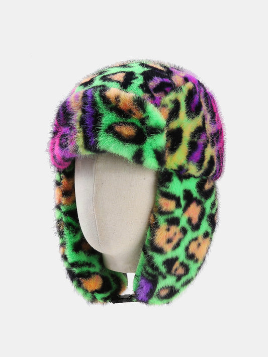 Leopard Print Faux Fur Aviator Hat