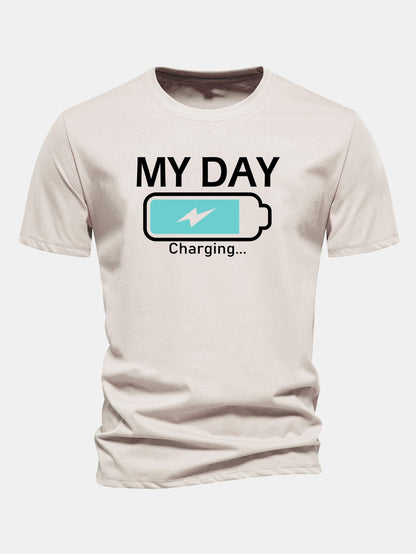 Camiseta de algodão com estampa de bateria “My Day” e caimento regular