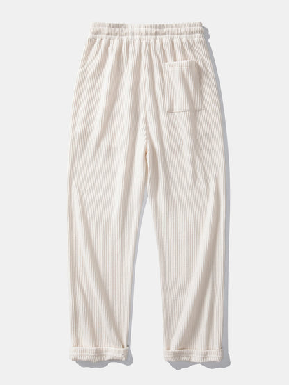 Calça Tricotada com Cordão e Textura Waffle