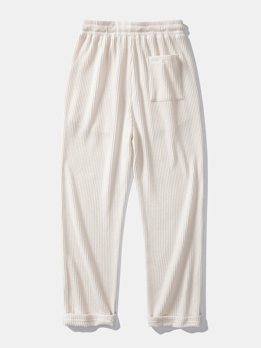Calça Tricotada com Cordão e Textura Waffle