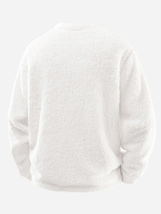 Embroidered Smiley Teddy Fleece Sweatshirt