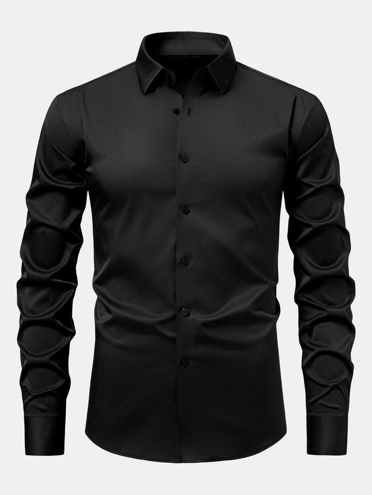 Camisa de cetim justa de manga longa com botões