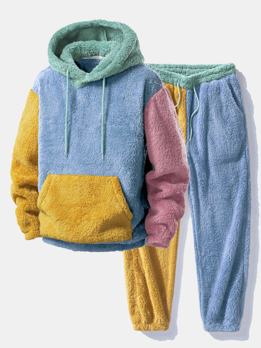 Colour Block Plush Hoodie & Joggers Set
