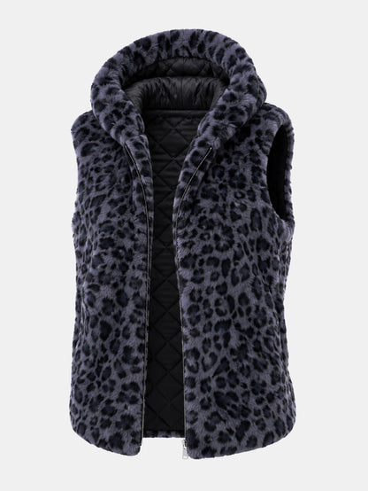 Leopard Faux Fur Hooded Gilet