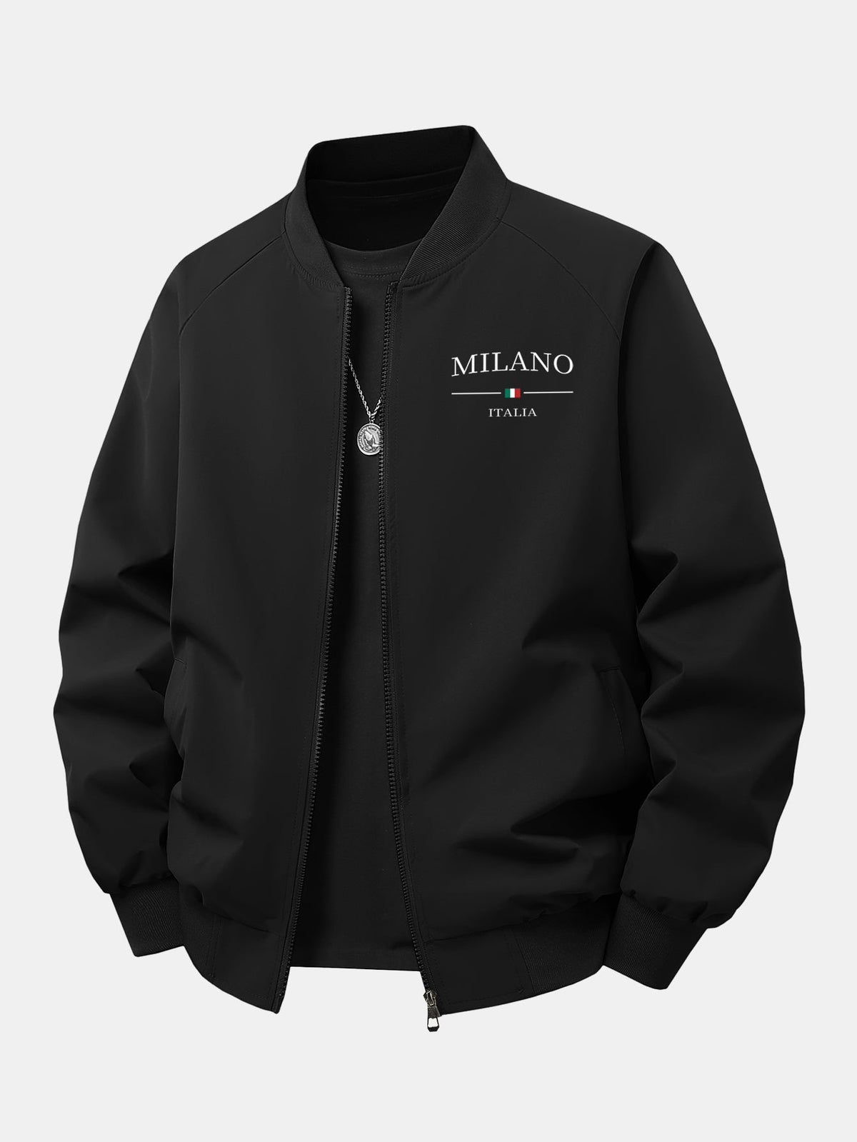 Jaqueta bomber de zíper com estampa Milano e modelagem confortável