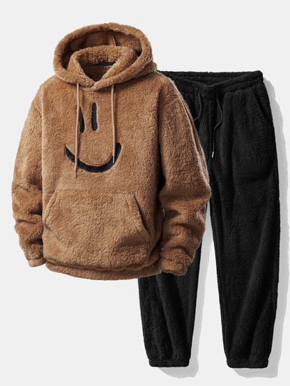 Embroidered Smiley Teddy Hoodie & Joggers Set