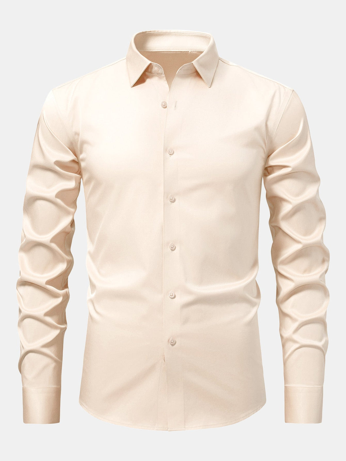 Camisa de cetim justa de manga longa com botões