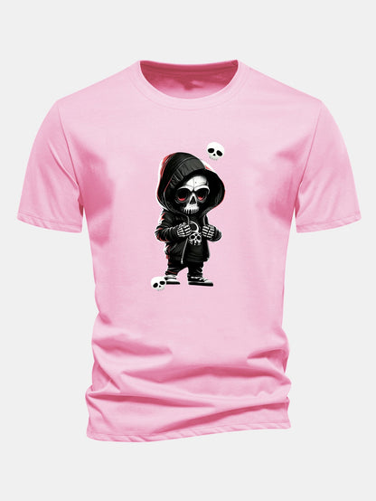 Grim Reaper Skeleton Print Cotton T-Shirt