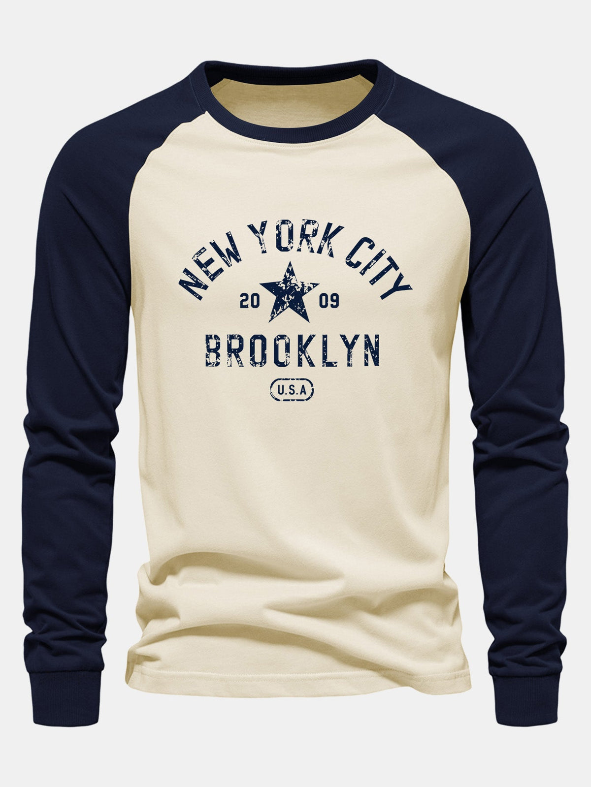 New York Print Raglan Long Sleeve Cotton T-Shirt