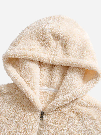 Colour Block Teddy Fleece Zip Hooded Jacket