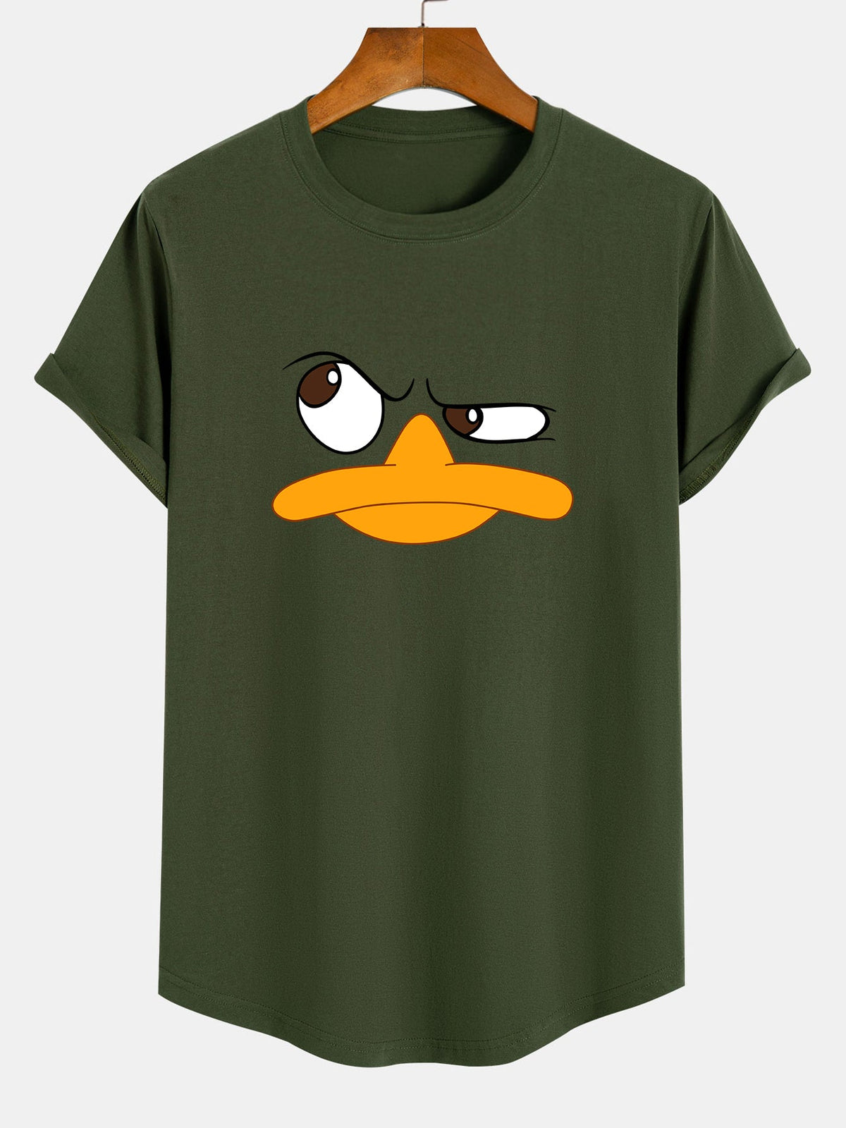 Camiseta de Algodão com Estampa de Pato Emoji e Barra Curvada