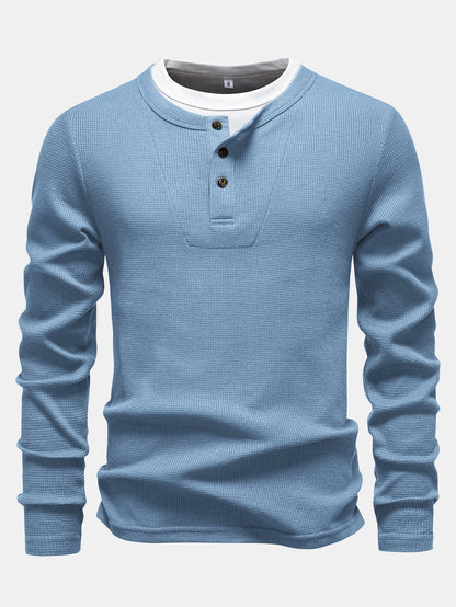 Camisa Henley de malha waffle 2 em 1 de manga longa